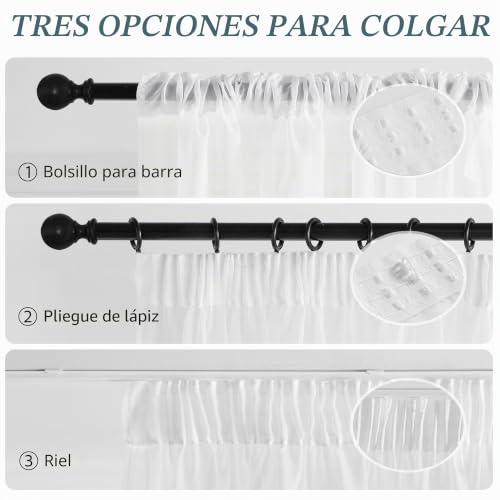 Miniatura 5 de Pony Dance Visillos Salon Translucidas Con Ganchos Para Rieles, Cortinas De Color Solido Para Ventana Grande De Dormitorio Comedor 1 Panel,200x260cm,Blanco