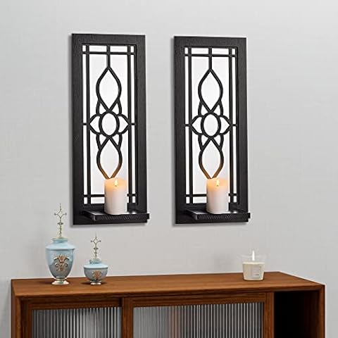 Pibeyer Verspiegelter Wandkerzenhalter 2er-Set, rustikale Holzkerzenleuchter, Bauernhaus-Dekoration für Wohnzimmer Cover