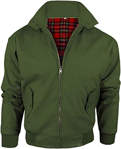 Army And Workwear Harrington Blouson de style aviateur classique pour hommes, avec doublure tartan et fermeture éclair, kaki, L