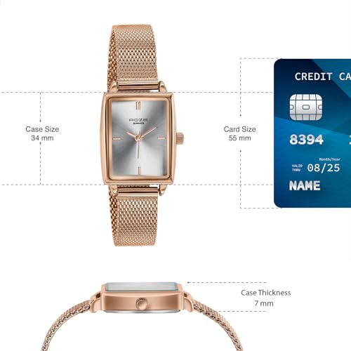 Image of Sonata Poze 8 Quartz Analog Watch and Jewellery Combo for Women with Silver Dial & IP Rose Gold Mesh Strap - SP80174WM01WF