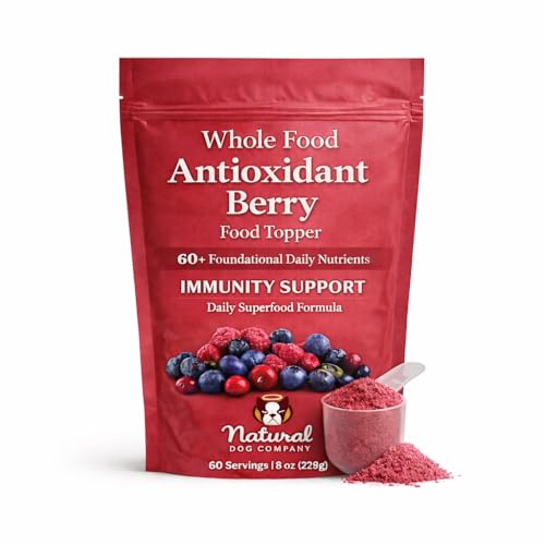 Natural Dog Company Dog Food Topper, Antioxidant Berry Vitamins & Superfood Meal Topper Supplement, Holistic Nutrition, Dog Food Seasoning, Immune Support, All Breeds, Ages, & Sizes of Dogs, 8oz Bag