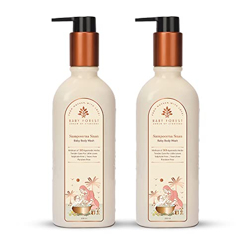 Image of Baby Forest Sampoorna Snan Baby Body Wash | 10 Ayurvedic Herbs | Tear-Free Formula | Natural Hydration for Baby | Vegan | Cruelty-free | Plant-Based Formulation | Pack of 2 x 200 ml