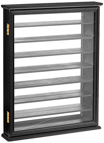 Large Shot Glass/Shooter Display Case Cabinet Rack Holder Wall Curio Cabinet, Mirror Back-Black
