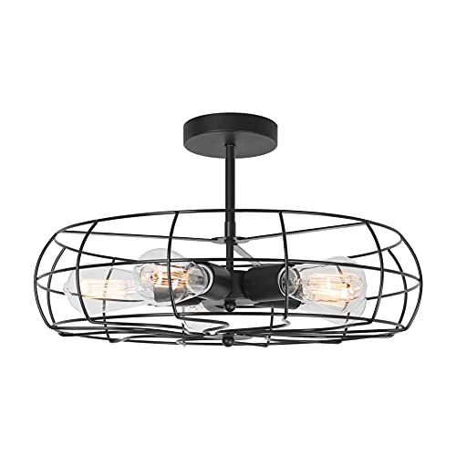 Black Friday Sale 2022 Kira Home Gage 18" 5-Light Industrial Farmhouse/Vintage Semi-Flush Mount Ceiling Light + Metal Cage Shade, Matte Black Finish