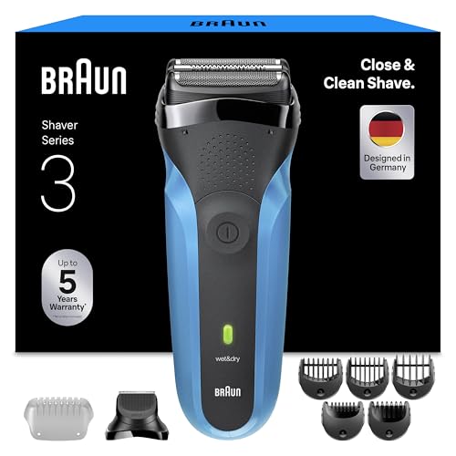 Braun Afeitadora Eléctrica Hombre Series 3, Máquina De Afeitar Barba En Seco Y Mojado, 2 Láminas, Cabezal De Recortadora De Barba, 30 Min De Autonomía, Carga Rápida, 310BT, Azul