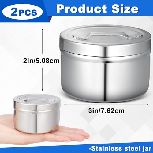Image of Yungyan 2 Pcs Stainless Steel Ointment Jars with Strap Handle Cover 7.5 oz Capacity Gauze Holder Stainless Steel Canisters with Lids for Medical Liquid Cotton Ball Dressing Hospital Home, 2 x 3 Inch