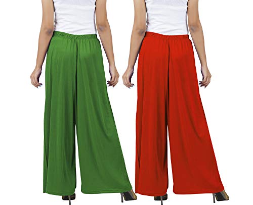 Image of Buy That Trendz M to 4XL Cotton Viscose Loose Fit Women M to 6XL Flared Wide Leg Palazzo Pants for Jade Green Orange 2 of Pack Combo X-Large