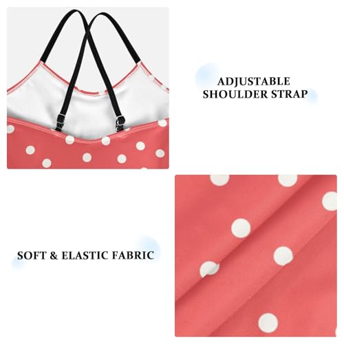 KLL Polka White Dots on Red Background Girl 1-Piece Swim Suit Beach Swimwear Adjustable Strap UPF 50+3