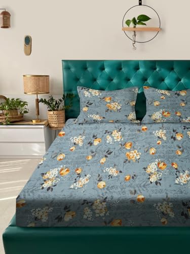 Image of ROSARAHOME 180 TC Microfiber Flat Queen Size Double Bed Bedsheet with 2 Pillow Cover| Bedsheet:240cmx225cm Pillow Covers:45cmx70cm,Floral Multicolor