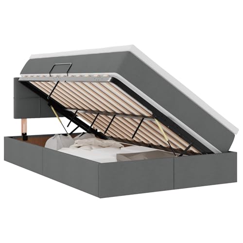 Mhdvray Letto portaoggetti grigio scuro, 120 x 200 cm, con materasso integrato, rete a doghe, testiera idraulica, struttura in metallo, materiale in legno, letto per ragazzi, letto per gli ospiti, per