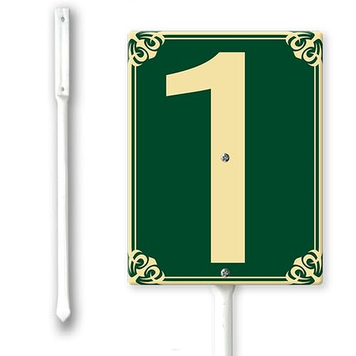 Number 1 Sign with Stake for Outside Lawn 4.6x6inch Aluminium Yard Decorations Metal Fade Resistant Green Numbered Signs for Out door Yard Driveway Home Easy to Install