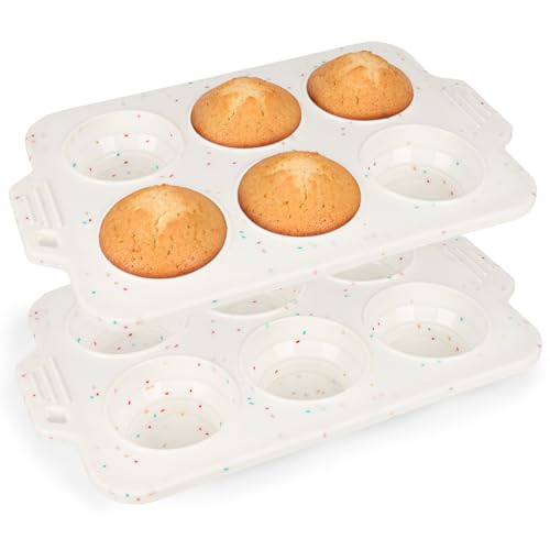 2 Pack Silicone Muffin Pan - Non Stick Collapsible Metal-Reinforced
