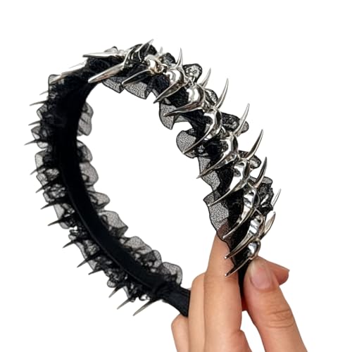 Dark Series - Diadema de encaje con volantes, accesorio metálico pesado para peinar el cabello con diseño de columna vertebral para eventos de baile y ropa de calle, cosplay