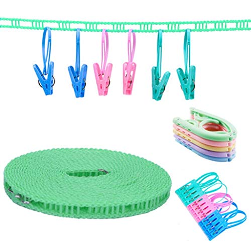Wäschetrockner,Airer Tragbare Wäscheleinen Mit 17 Wäscheklammern 10M Airer Winddichte Waschleinen Seile Wäscheklammern Clips Outdoor Indoor Travel