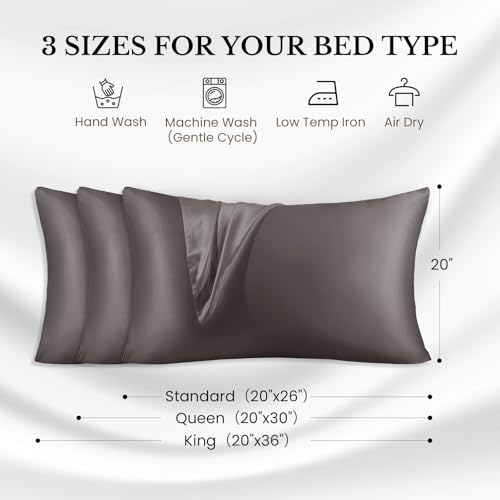 Image of THXSILK Silk Pillow Case, 100% Mulberry Silk Pillowcase for Hair and Skin, 25 Momme Natural Mulberry Silk Pillow Cover with Hidden Zipper, Gift Box, 1pc, (Dark Gray, Standard 20 inchx26 inch)