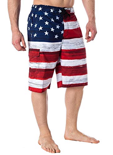 US Apparel Men's American Flag Inspired Board Shorts, Red, X-Large (36