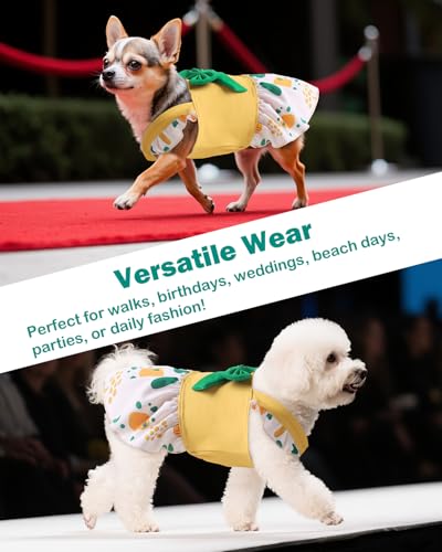 Image of CuteBone Dog Dress for Small Dogs Girl, Spotted Summer Dresses with Bow & Ruffle Sleeve, UPF50+ Sun Protection, Cute Pet Clothes for Puppy for Birthday Wedding Party Beach ZSFX05L