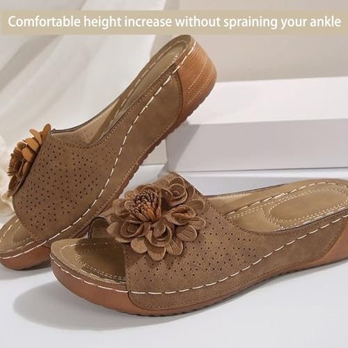 Comfortable Non-Slip Solid Color Open-Toe Wedge Sandals for Women Lightweight Casual Flowers Thick Sole Orthopedic Arch Support Summer Beach Sandals4