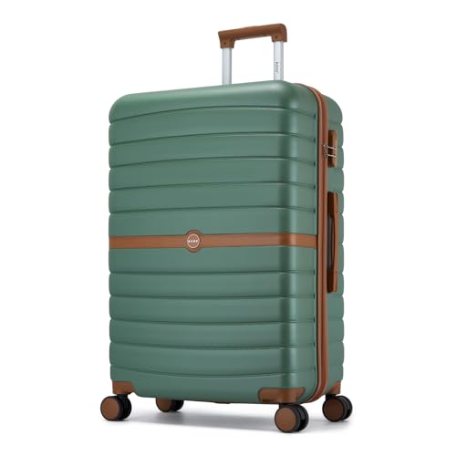 Kono - Kono Large Suitcase 28 inch Lightweight ABS + PC Hard Shell Trolley Case Travel Hold Check in Luggage with 3 Digit Combination Lock Spinner Wheels (Green/Brown) - -25%