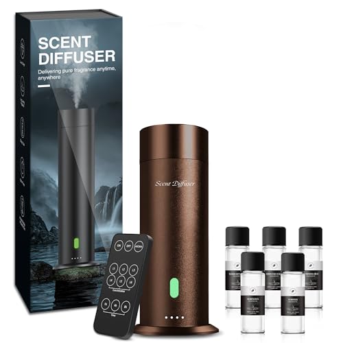 Waterless Scent Diffuser Starter Kit - 800 Sq Ft Coverage, Hotel Scent Diffuser, Essential Oil Diffuser Large Room, Included 5 Scent Oils, Remote Control, Darkbrown, 7In