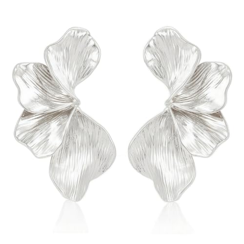 Cctvrtv Chunky Gold Statement Earrings for Women Gold Plated Sectored Flower Leaf Shell Angel Wing Earrings Hypoallergenic Large Stud Trendy Boho Jewelry by Cctvrtv - Used condition - US$6.49
