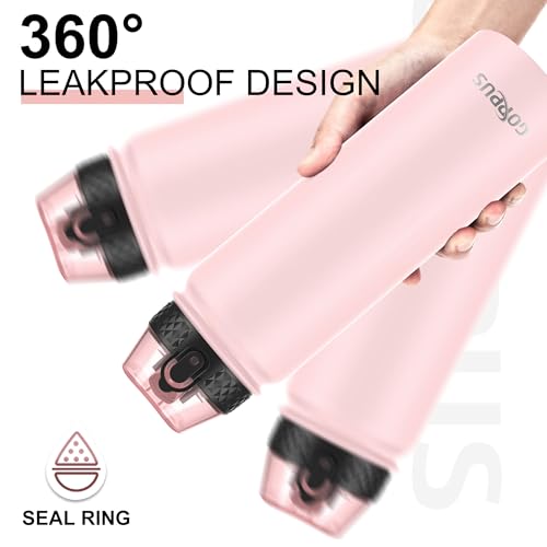 GOPPUS 1L/32oz Stainless Water Bottle with Straw Double Wall Insulated Bottles with Strap Reusable Vacuum Thermal Flask Leakproof Keep Cold Drinks Bottles with Flip Top Lid for Gym Men Women BPA Free