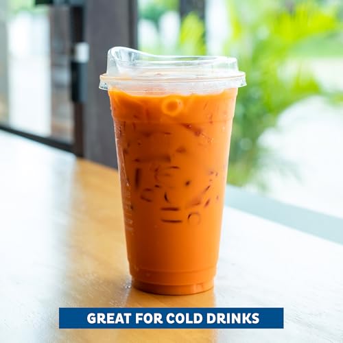 Image of Freshware Clear Plastic Cups with Strawless Sip Lids [100 Cups - 20 oz] Disposable Tumblers for Iced Coffee, Smoothie, Milkshake, Cold Drinks