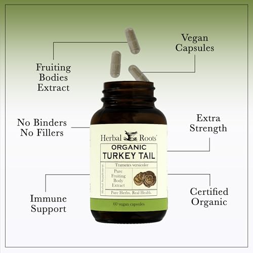 Herbal Roots Organic Turkey Tail Mushroom Supplement - Fruiting Bodies Extract - Immune Support - 60 Vegan Non GMO Capsules - Image 5
