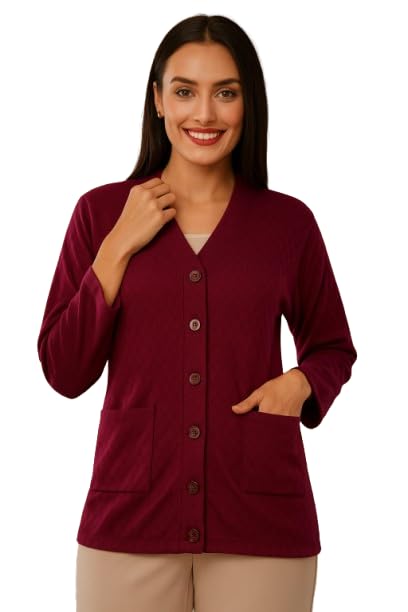 Image of Women's Warm Woolen Cardigan - Stylish Full Sleeve Knitwear for Winter, Cozy & Elegant Sweater with Front Pocket Plus Size Also Available L to 4XL