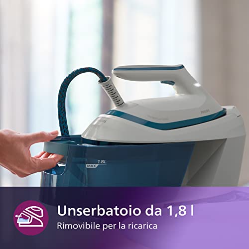 Philips PerfectCare Serie 6000 Generatore Di Vapore - 2400 W, 500 g Di Colpo Di Vapore, 6,5 Bar Di Pressione, Tecnologia OptimalTEMP, Serbatoio Da 1,8 l, Bianco/Blu (PSG6022/20) - Immagine 3