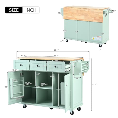 Kitchen-Island-Cart-on-Wheels-with-Drop-Leaf-Rolling-Kitchen-Island-with-Internal-Storage-Racks-and-3-Storage-Drawers-Large-Kitchen-Cart-for-Dinning-Room-Living-Room-Mint-Green Kitchen Island Cart on Wheels with Drop Leaf Rolling Kitchen Island with Internal Storage Racks and 3 Storage Drawers Large Kitchen Cart for Dinning Room Living Room Mint Green
