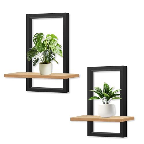 YiYa 2 pcs Étagères en Bois pour la Décoration Murale Étagère Murale Bohème Moderne Beige Étagère Flottante pour la Cuisine, la Chambre, la Salle de...