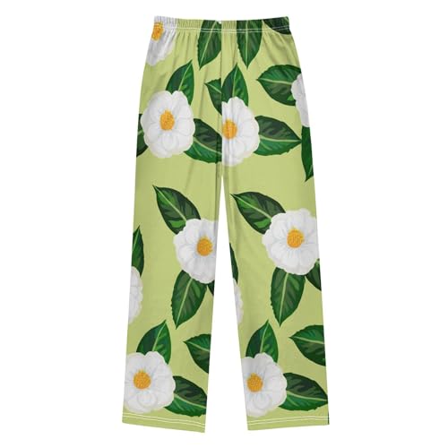J JOYSAY White Camellia Foliage Chartreuse Pajamas Pants Soft Long Pajama Bottoms Lounge Sleep Pants Size S-XL2