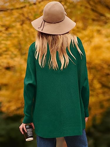 Image of ANRABESS Women's Turtle Neck Long Bat Wing Sleeve Asymmetric High Low Hem Extra Soft Sweater Fall Jumper Pullover A87molv-XS Green