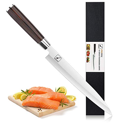 imarku Sashimi Knife, 10 inch Sushi Knife, Professional Yanagiba Knife, Single Bevel for Japanese Knife, Kitchen Knife with Ergonomic Pakkawood Handle, Best Valentines Day Gifts for Him Her