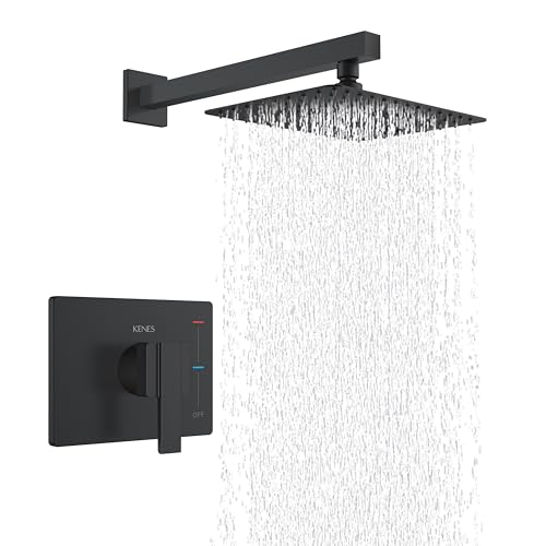 Image of KENES Matte Black Shower Faucet Set, Square Shower Head and Handle Set