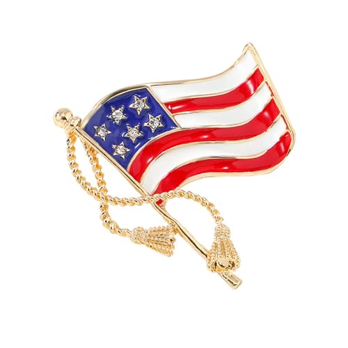 Image of Rhinestone USA Flag Brooch Pin for Women Men Shiny Crystal 4th of July American Patriotic Medal Brooches Dress Accessories Independence Presidential Election Day