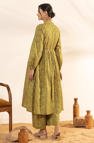 Image of Janasya Women's Pure Cotton Floral Printed A-line Maternity Kurta Pant Set