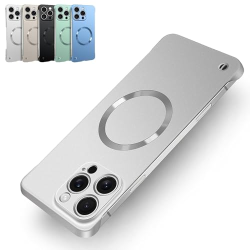 IPhone用超薄型スマートプロファイル電話ケース、フレームレス耐衝撃傷防止充電衝突防止マット保護ケース、マットPCスナップフレーム電話ケース、iPhone16/15/14/13/12用(Grey,For 16Pro max)