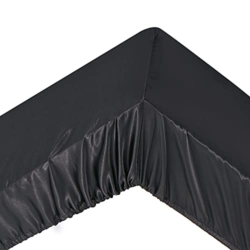 Image of Ersmak 7 Pieces Satin Sheets Set Queen Size, Luxury Silky Black Satin Bed Sheets Set with 1 Deep Pocket Fitted Sheet, 1 Soft Flat Sheet, 4 Queen Pillowcases and 1 Body Pillowcase