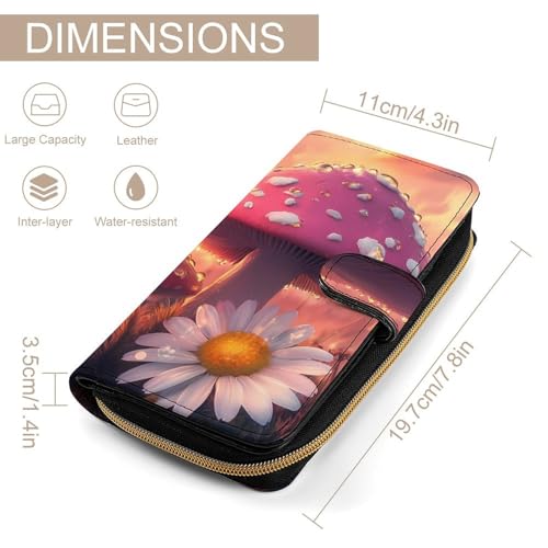 Peach Mushroom Twilight Women's Long Wallets Leather Card Holder Purse Zippered Buckle Clutch Handbag2