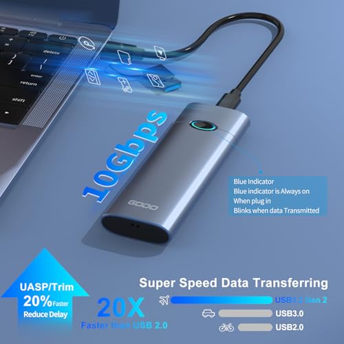 Image of GODO M.2 NVMe Hard Drive Enclosure Adapter Type C USB 3.2 Gen 2 (10 Gbps) to NVME PCI-E M-Key /(B+M) Key Support UASP Trim for SSDs 2280 /2260 /2242 /2230 Tool Free Aluminum