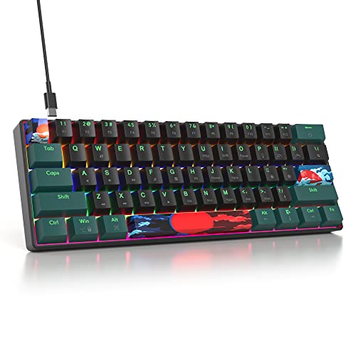 Image of 60 Percent Gaming Keyboard Mechanical with Linear Red Switch, 60% Wired Ultra-Compact Mini Keyboard Rainbow with PBT Keycaps for Ps4 /Ps5 /Xbox(61 Green)