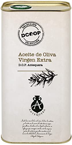 DCOOP Aceite de Oliva Virgen Extra - Denominación de Origen de Antequera, Variedad Hojiblanca, Perfecto para Ensaladas, Marinado de Carnes o Pescados Azules, Lata 1L, Pack de 12