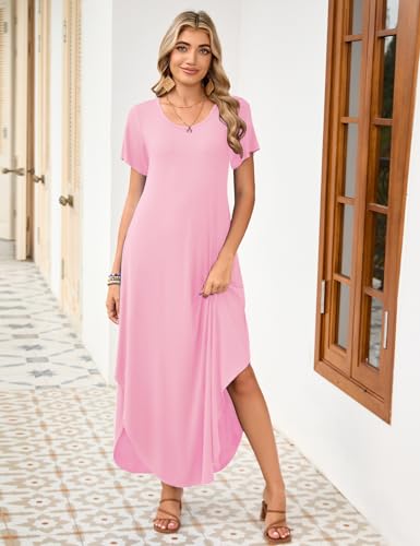 Image of JollieLovin Womens Plus Size Casual Summer Maxi Long Dress Short Sleeve T-Shirt Loose Sun Dress(L-5X)
