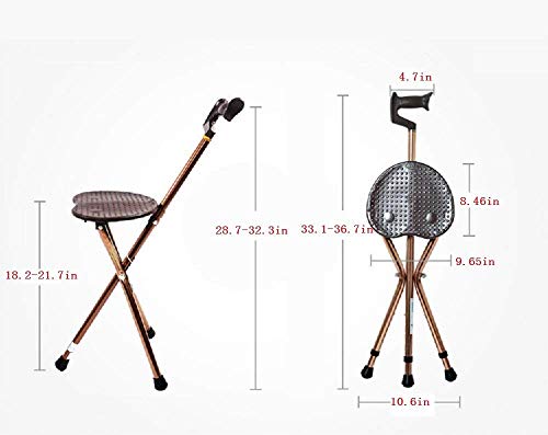 Składane siedzisko z laską z oświetleniem LED, nośność 181 kg, regulowana wysokość, 3 nogi laska dla seniorów - trwała i lekka