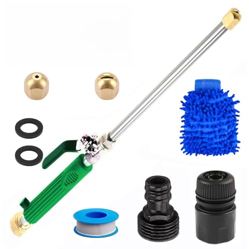 Hydro 3000 PSI 2-in-1 Portable Power Washing Nozzle, High Pressure Hose Spray Gun with Quick Connectors,2 Brass Nozzles (Jet & Fan Spray),Leak-Proof for Car,Garden,Fence (1PCS,Green)
