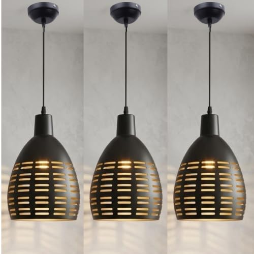 Image of GreyWings Black Aluminium Hanging Light Pendant Lamp, Antique Ceiling Light for Home Decor, Bulb Not Included, Pack of 3