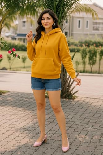Image of Women Sweatshirt with Hoodies, Hooded Neck Regular Fit Long Sleeve Womens,Solid Hooded Cotton Fleece for Women
