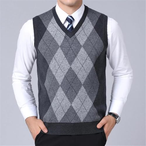 Men's V-Neck Argyle Knit Vest Casual Fashion Plaid Sweater Sleeveless Pullover Top2
